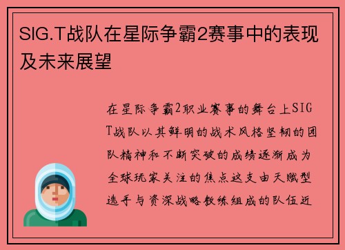 SIG.T战队在星际争霸2赛事中的表现及未来展望